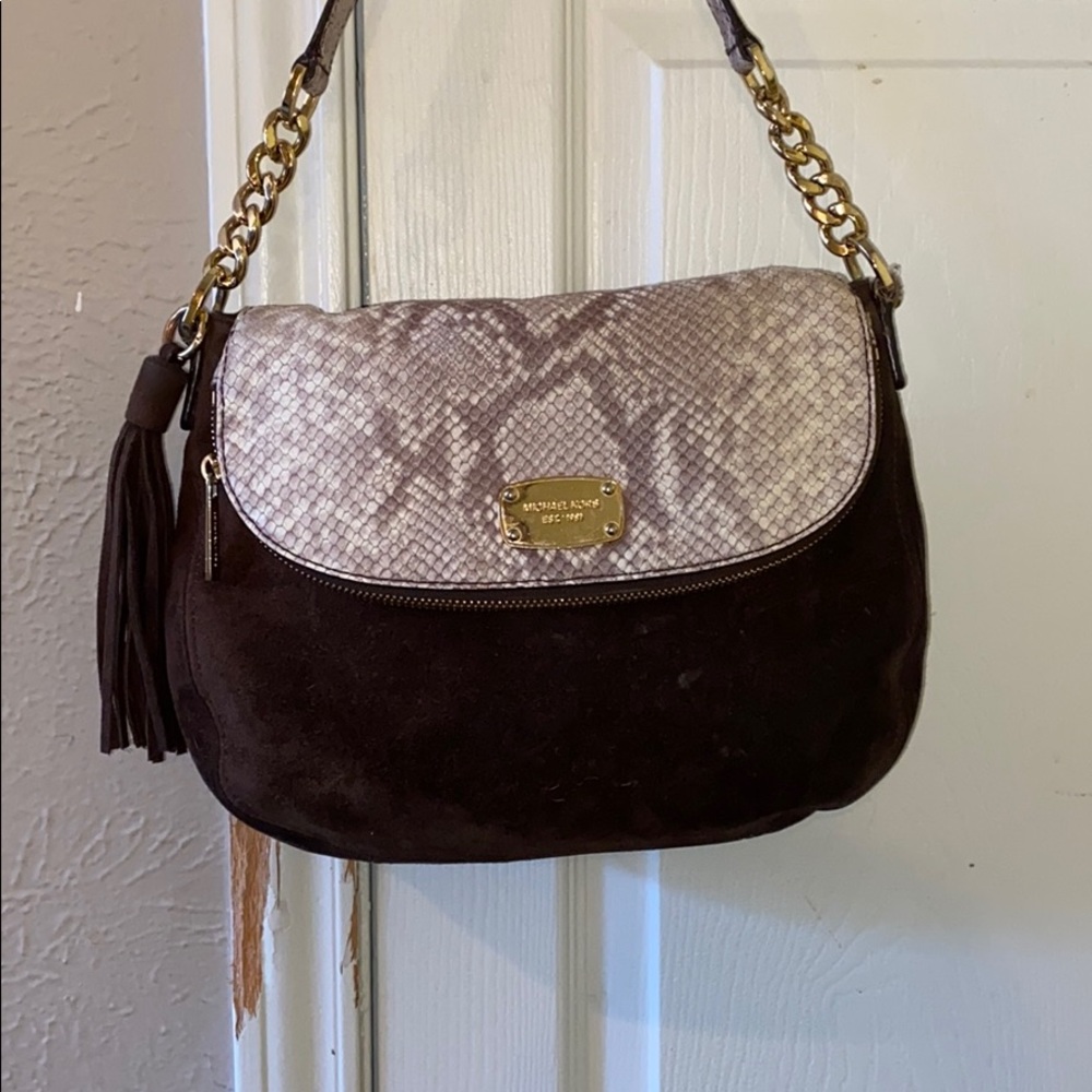 Michael Kors brown suede snakeskin handbag/purse